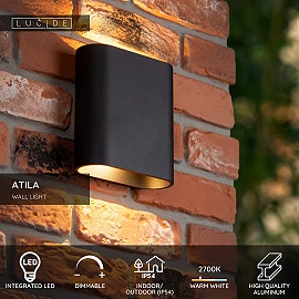 ATILA outdoor wall light LED 2x5W 2700K black (Lucide)