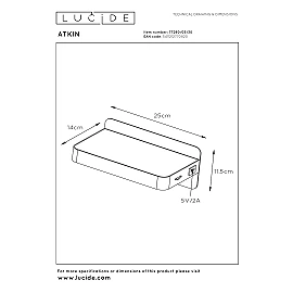 ATKIN bedside / wall light LED 6 W 3000K with USB black (Lucide)