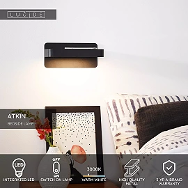 ATKIN bedside / wall light LED 6 W 3000K with USB black (Lucide)