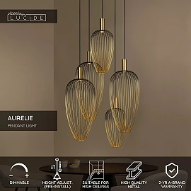 AURELIE piekaramā lampa 5 x GU10 MR11 zelta augstiem griestiem (Lucide)