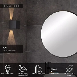 AXI Bathroom wall spotlight 2x7W Integrated LED IP54 Black (Lucide)