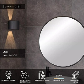 AXI Bathroom wall spotlight 2x3.5W Integrated LED IP54 Black (Lucide)
