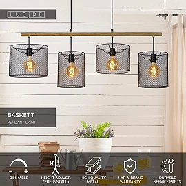 BASKETT pendant light 4xE27 Black (Lucide)