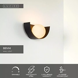 BENNI wall light 1xG9 28 W black (Lucide)