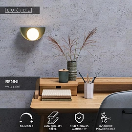 BENNI Wall light 1xG9 green (Lucide)
