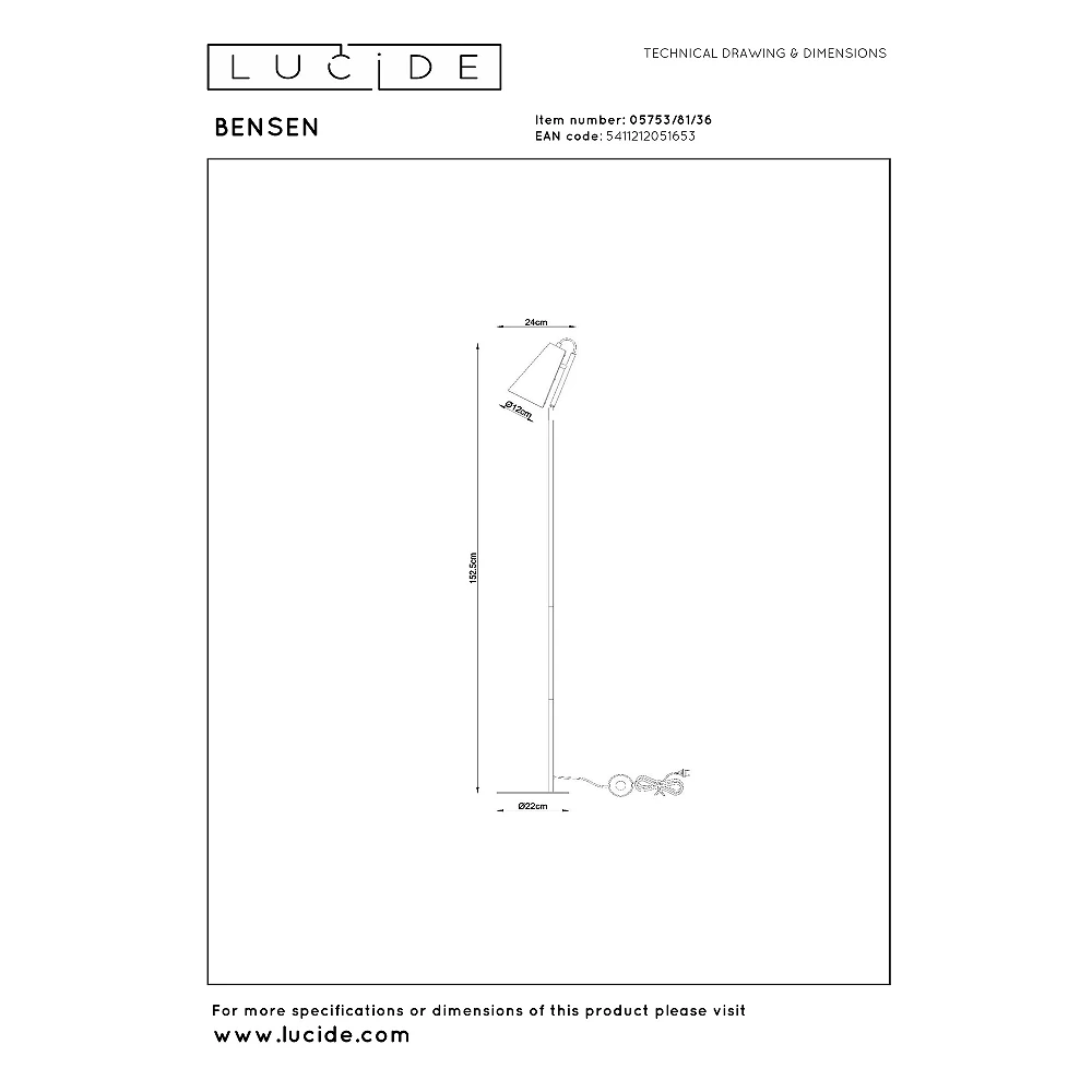 BENSEN stāvlampa 1xE14 pelēka (Lucide)