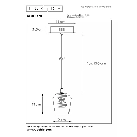 BERLIANE Pendant light LED dim 1x4W 2700K Transparent (Lucide)
