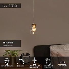 BERLIANE Pendant light LED dim 1x4W 2700K Transparent (Lucide)
