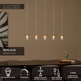 BERLIANE Pendant light LED dim 5x4W 2700K Transparent (Lucide)