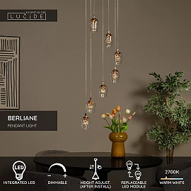 BERLIANE Pendant light LED dim 7x4W 2700K Transparent (Lucide)