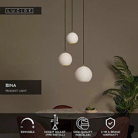BINA piekaramā lampa Ø40 cm 3 x E27 balta porcelāna (Lucide)