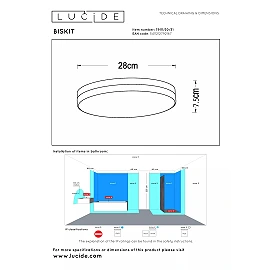 BISKIT vannas istabas griestu lampa ar mikroviļņu kustības sensoru, integrēts LED, 18 W, 1150 lm, 2700 K, balta (Lucide)