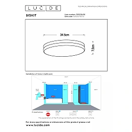 BISKIT vannas istabas griestu lampa ar mikroviļņu kustības sensoru, integrēts LED, 24 W, 1550 lm, 2700 K, melna (Lucide)