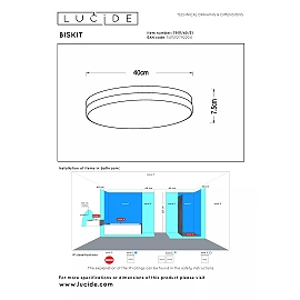 BISKIT vannas istabas griestu lampa ar mikroviļņu kustības sensoru, integrēts LED, 36 W, 2200 lm, 2700 K, balta (Lucide)