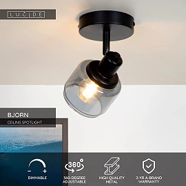 BJORN Ceiling spotlight 1xE14 black (Lucide)