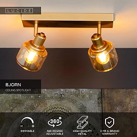 BJORN Ceiling spotlight 2xE14 matt gold / brass (Lucide)