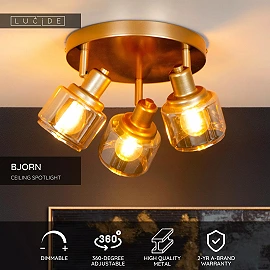 BJORN Ceiling spotlight Ø38 cm 3xE14 matt gold / brass (Lucide)