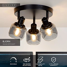BJORN griestu prožektors Ø38 cm 3xE14 melna (Lucide)