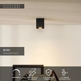 BODI Ceiling spotlight 8.2 cm 1xGU10 black (Lucide)