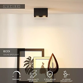 BODI Ceiling spotlight 16.5 cm 2xGU10 black (Lucide)