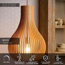 BODO Piekaramā lampa 1x60W E27 gaiša koka (Lucide)