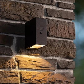 BOLTON solar outdoor wall light with PIR motion and day/night sensors, solar LED, 1 W, 100 lm, 3000 K, black (Lucide)