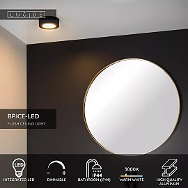 BRICE-LED bathroom ceiling light Ø 11.7 cm LED dimmable 8W 3000K IP44 black (Lucide)