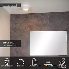 BRICE-LED bathroom ceiling light Ø 11.7 cm LED dimmable 8W 3000K IP44 white (Lucide)