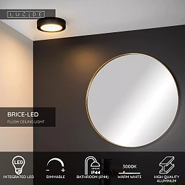 BRICE-LED bathroom ceiling light Ø 18 cm LED dimmable 12W 3000K IP44 black (Lucide)