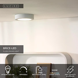 BRICE-LED bathroom ceiling light Ø 18 cm LED dimmable 12W 3000K IP44 white (Lucide)