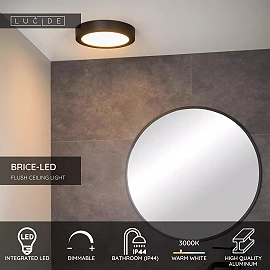 BRICE-LED bathroom ceiling light Ø 24 cm LED dimmable 15W 3000K IP44 black (Lucide)