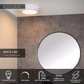 BRICE-LED bathroom ceiling light Ø 24 cm LED dimmable 15W 3000K IP44 white (Lucide)