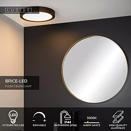 BRICE-LED bathroom ceiling light Ø 30 cm LED dimmable 30W 3000K IP44 black (Lucide)