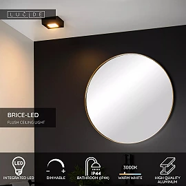 BRICE-LED bathroom ceiling light 10x10 cm LED dimmable 8W 3000K IP44 black (Lucide)
