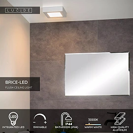 BRICE-LED bathroom ceiling light 16x16 cm LED dimmable 15W 3000K IP44 white (Lucide)