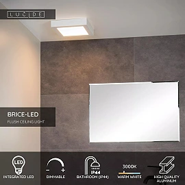 BRICE-LED bathroom ceiling light 22x22 cm LED dimmable 22W 3000K IP44 white (Lucide)