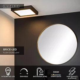 BRICE-LED bathroom ceiling light 30x30 cm LED dimmable 30W 3000K IP44 black (Lucide)