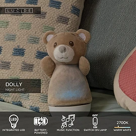 DOLLY LED children night light with music brown (Lucide)