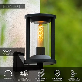 CADIX Wall light Indoor/Outdoor 1x15W E27 IP65 Black (Lucide)