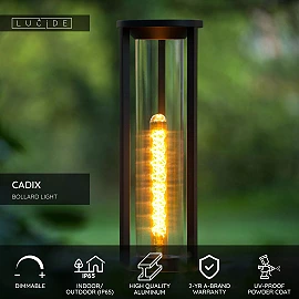 CADIX Bollard light Outdoor 1x15W E27 IP65 Black (Lucide)