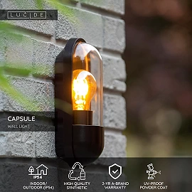 CAPSULE outdoor wall light 1xE27 black (Lucide)