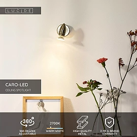 CARO-LED ceiling spotlight Ø9 cm GU10 1 x 5 W 2700K satin chrome (Lucide)