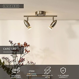 CARO-LED ceiling spotlight GU10 2 x 5 W 2700K satin chrome (Lucide)