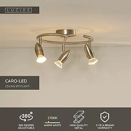 CARO-LED ceiling spotlight Ø31 cm GU10 3 x 5 W 2700K satin chrome (Lucide)