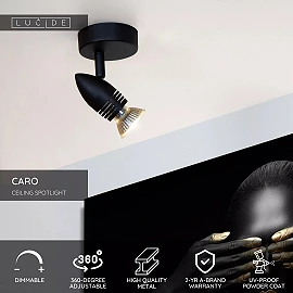 CARO Ceiling spotlight Ø9 cm 1xGU10 5W Black (Lucide)