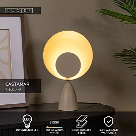 CASTAMAR table lamp Ø25.5 cm LED 8W 2100K taupe (Lucide)