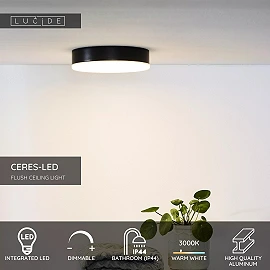 CERES-LED bathroom ceiling light Ø21.5 cm LED 30W IP44 Black (Lucide)