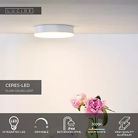 CERES-LED bathroom ceiling light Ø21.5 cm LED 30W IP44 White (Lucide)