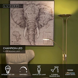 CHAMPION-LED stāvlampa lasīšanai LED 20W + 4W bronza (Lucide)