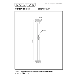 CHAMPION-LED stāvlampa lasīšanai LED 20W + 4W melna (Lucide)